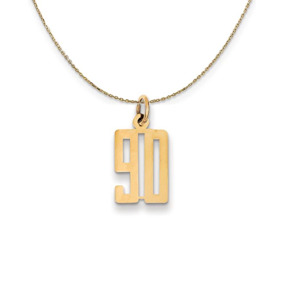 14k Yellow Gold, Alumni Small Elongated Number 90 Necklace - 16 Inch